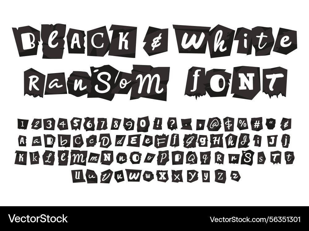 Ransom collage black white font letters numbers Ransom collage black white font letters numbers vector image