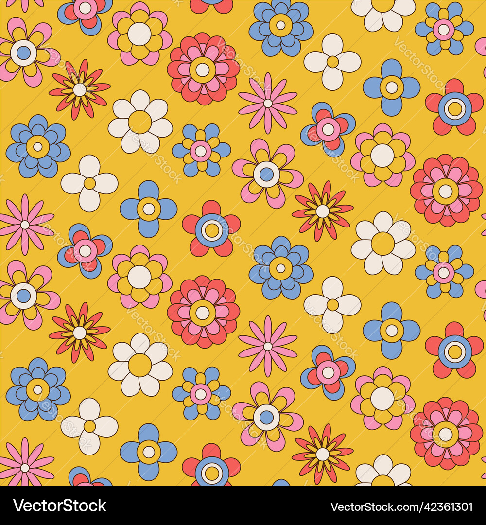 Retro Floral Pattern - Groovy Flowers Vector Image