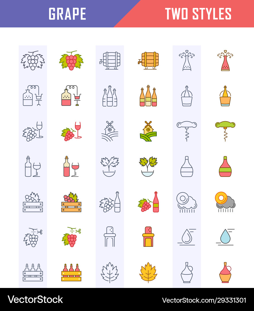 Set flat line icons grape Set flat line icons grape vector image