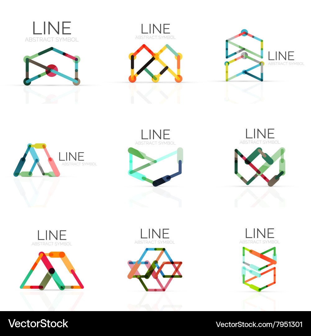 Set of linear abstract logos connected Vector Image