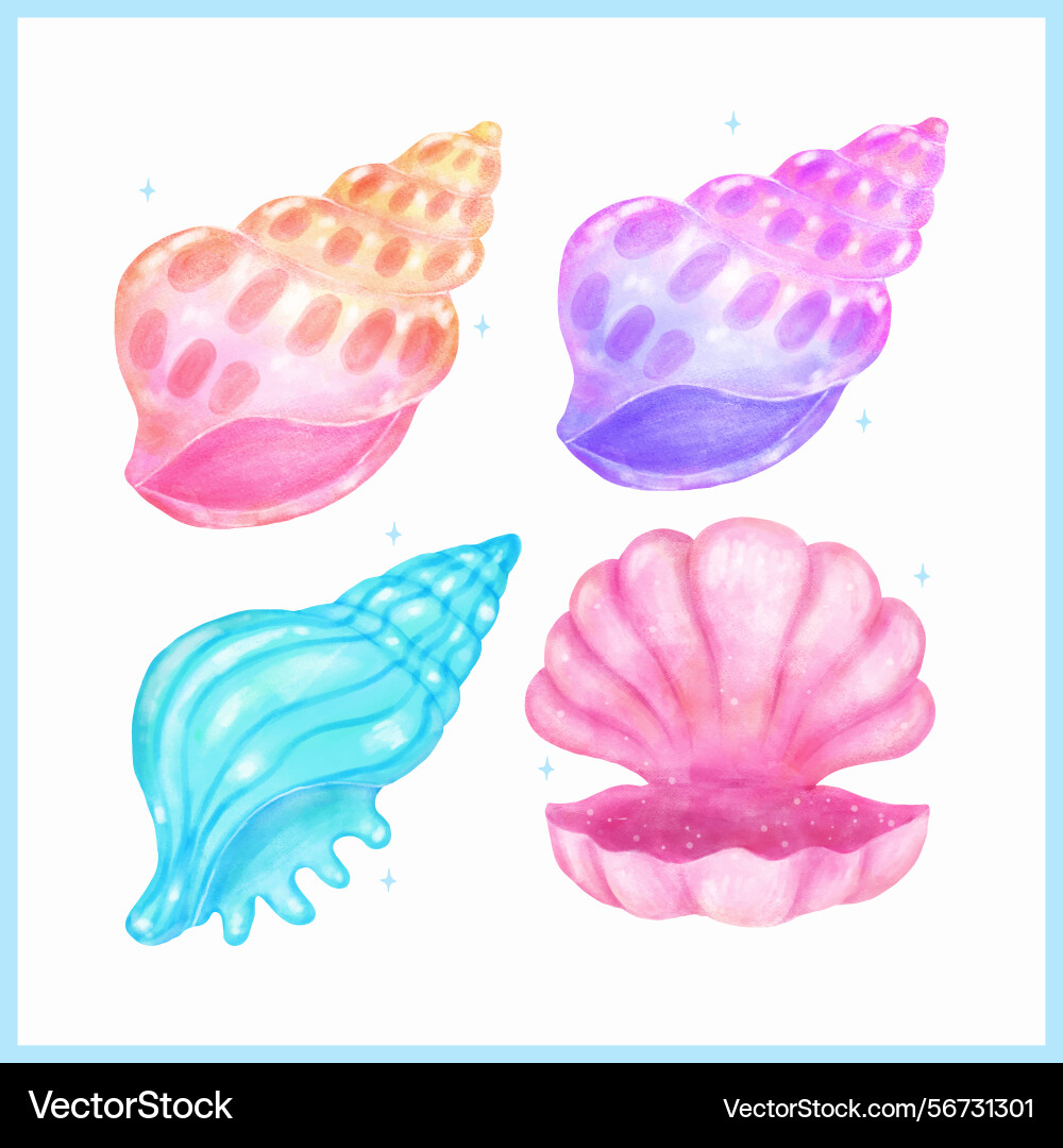 Set of pastel conch seashell and open clam shell vector image