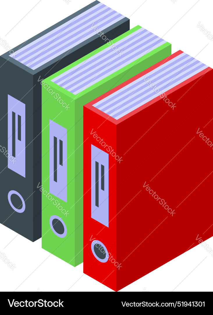Three office binders standing up in a row storing vector image