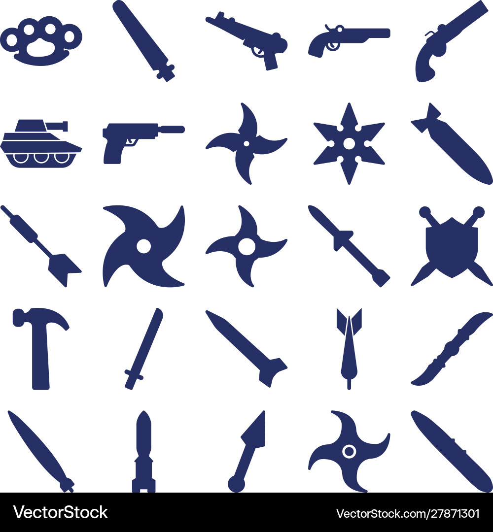 Weapon isolated icon set every single Weapon isolated icon set every single vector image