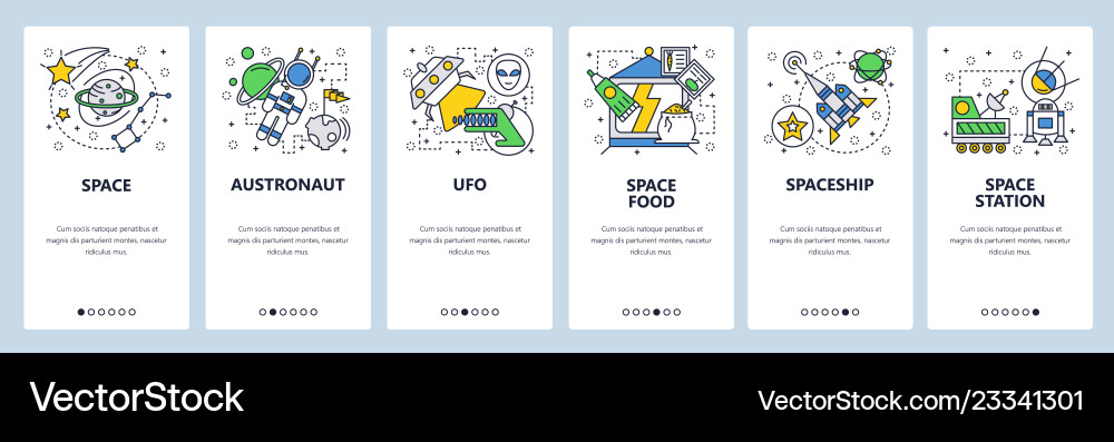 Web site onboarding screens outer space planets Web site onboarding screens outer space planets vector image