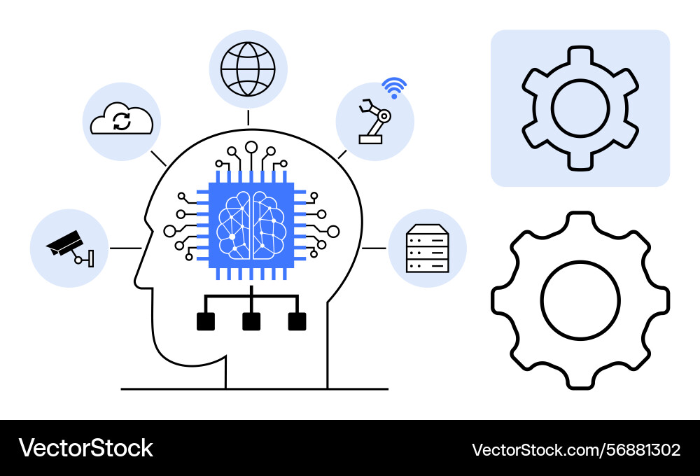Artificial intelligence integration with cloud Artificial intelligence integration with cloud Vector Image