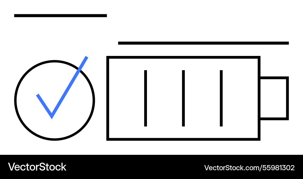Blue checkmark and battery signifying progress Blue checkmark and battery signifying progress vector image