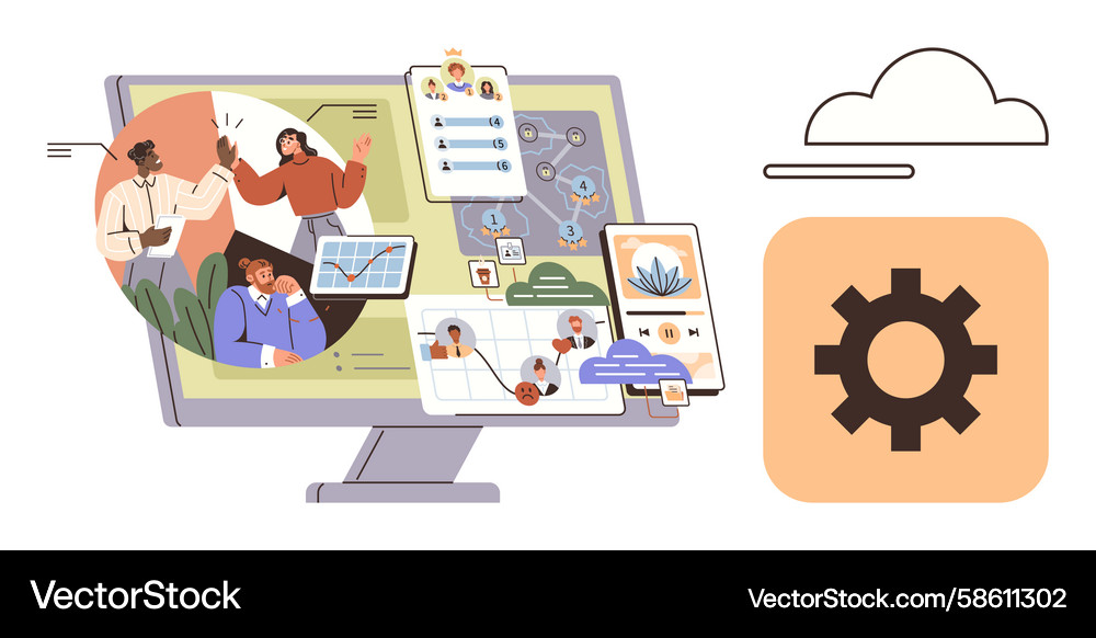 Collaborative teamwork and workflow management Collaborative teamwork and workflow management Vector Image