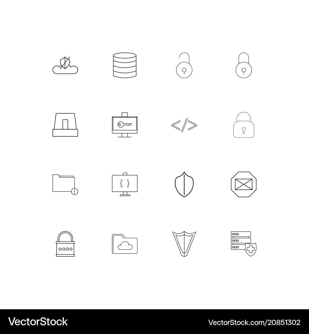 Cyber security linear thin icons set outlined vector image