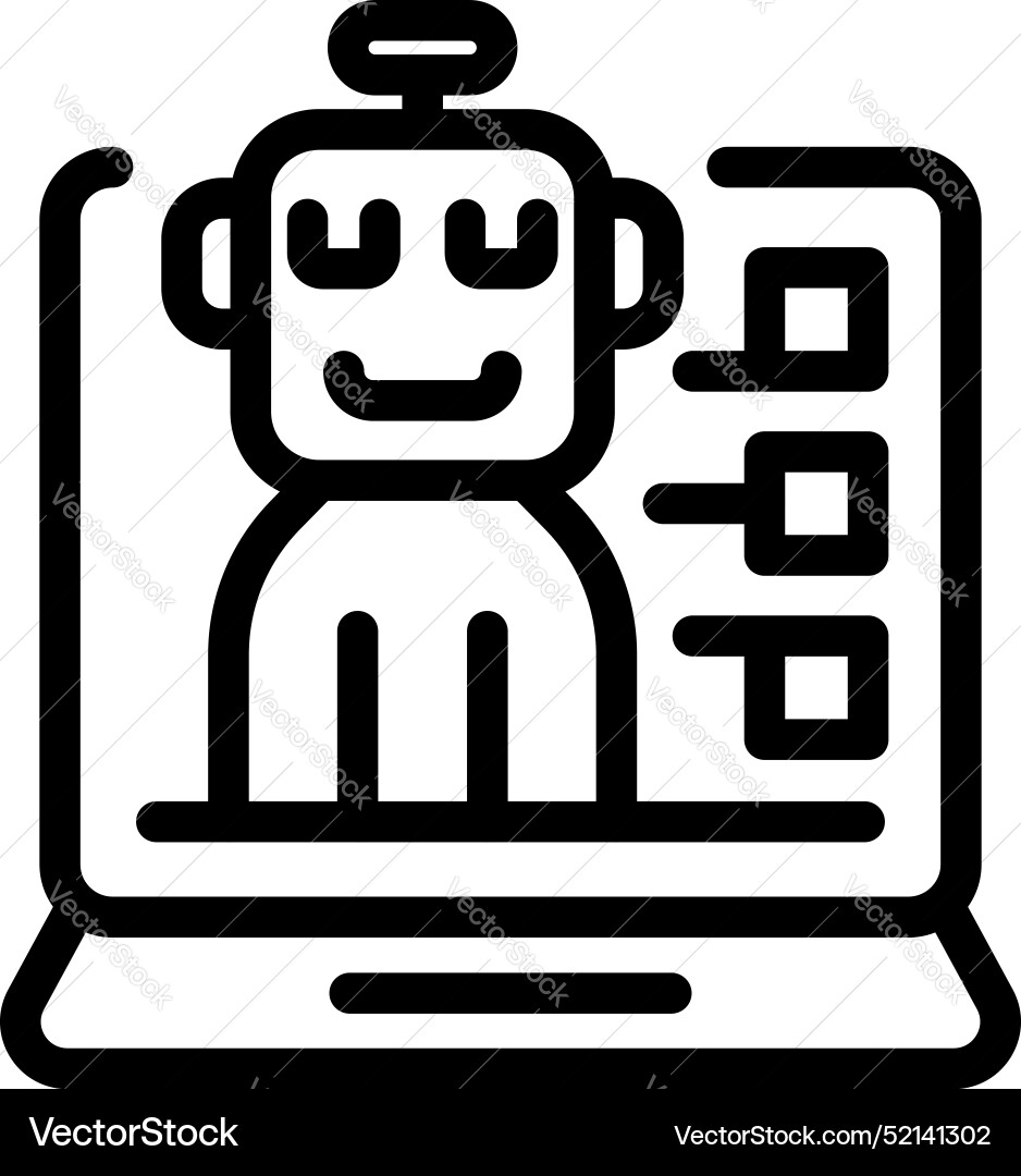 Friendly robot smiling on laptop screen displaying Friendly robot smiling on laptop screen displaying vector image