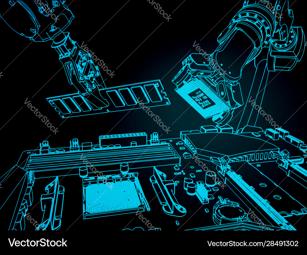 Industrial robots assemble a computer Industrial robots assemble a computer vector image