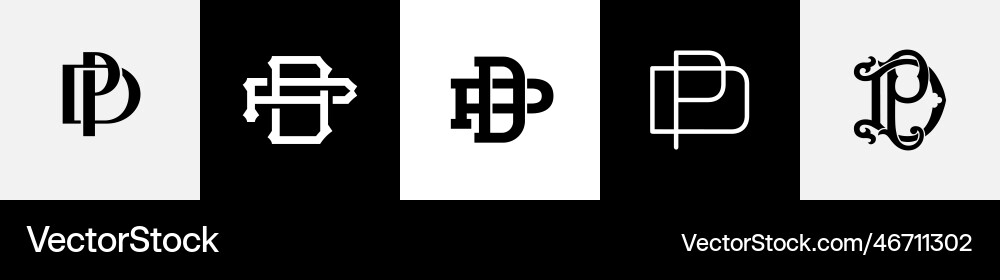 Initial letters dp monogram logo design bundle vector image