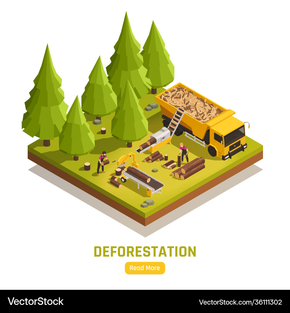Isometric Sawmill & Logging Vector Image