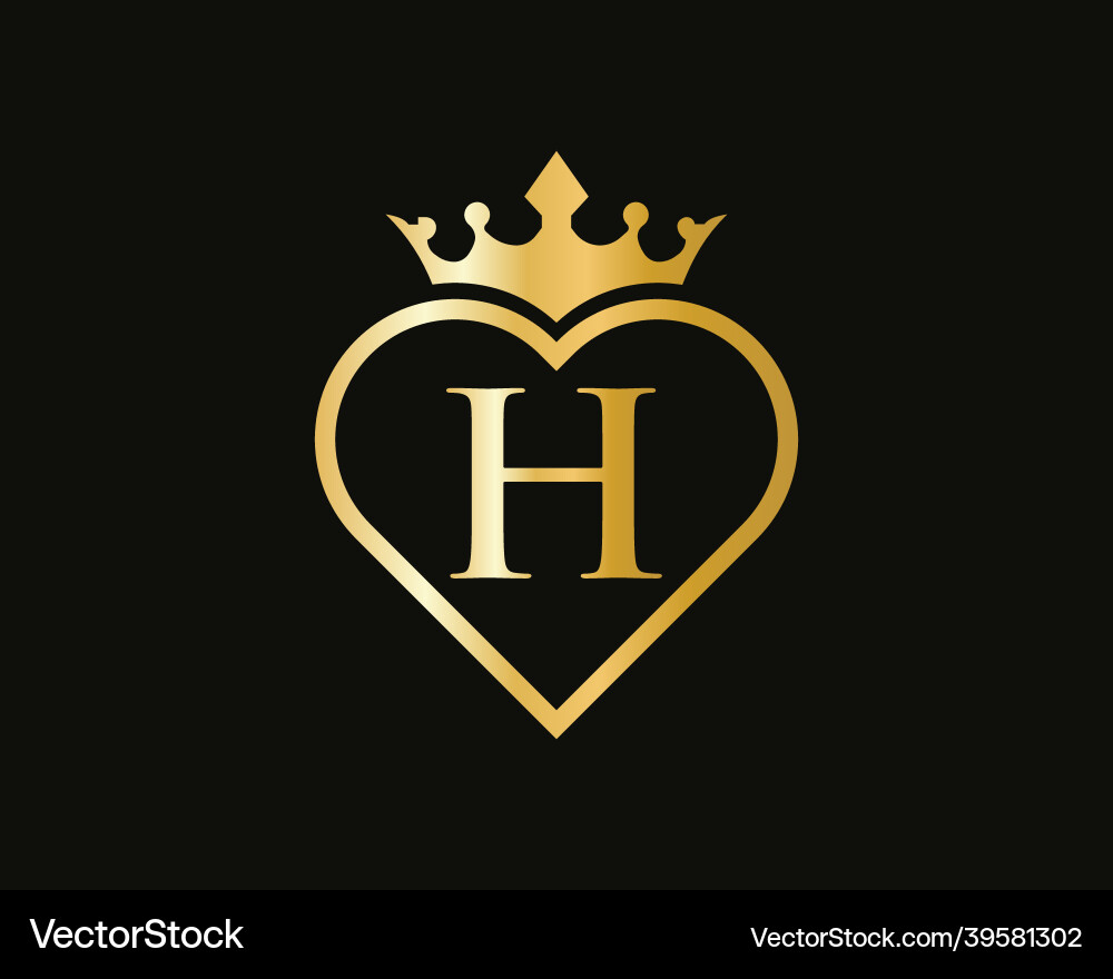 Letter h logo with crown and love shape heart – Royalty-Free Vector |  VectorStock