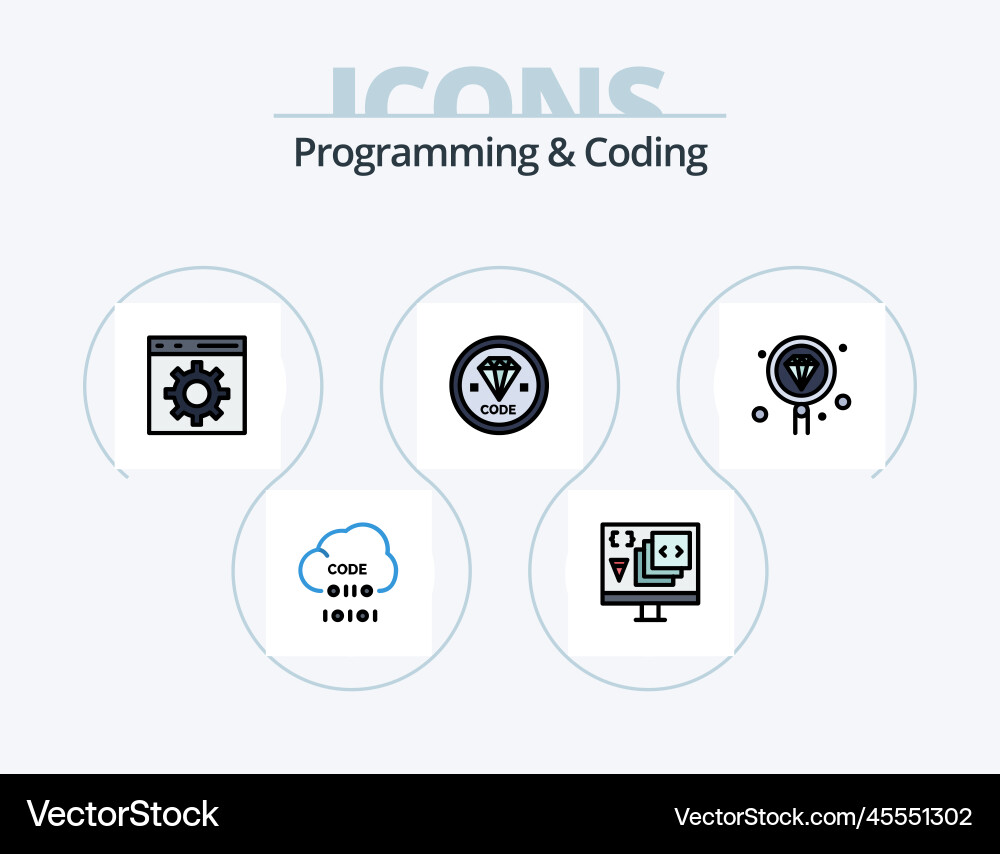 Programming and coding line filled icon pack 5 vector image