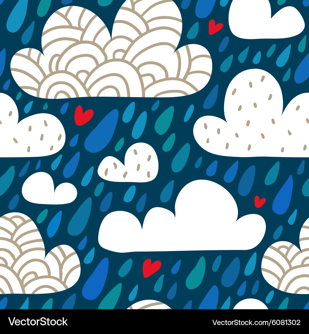 Seamless pattern with clouds and falling raindrops vector image