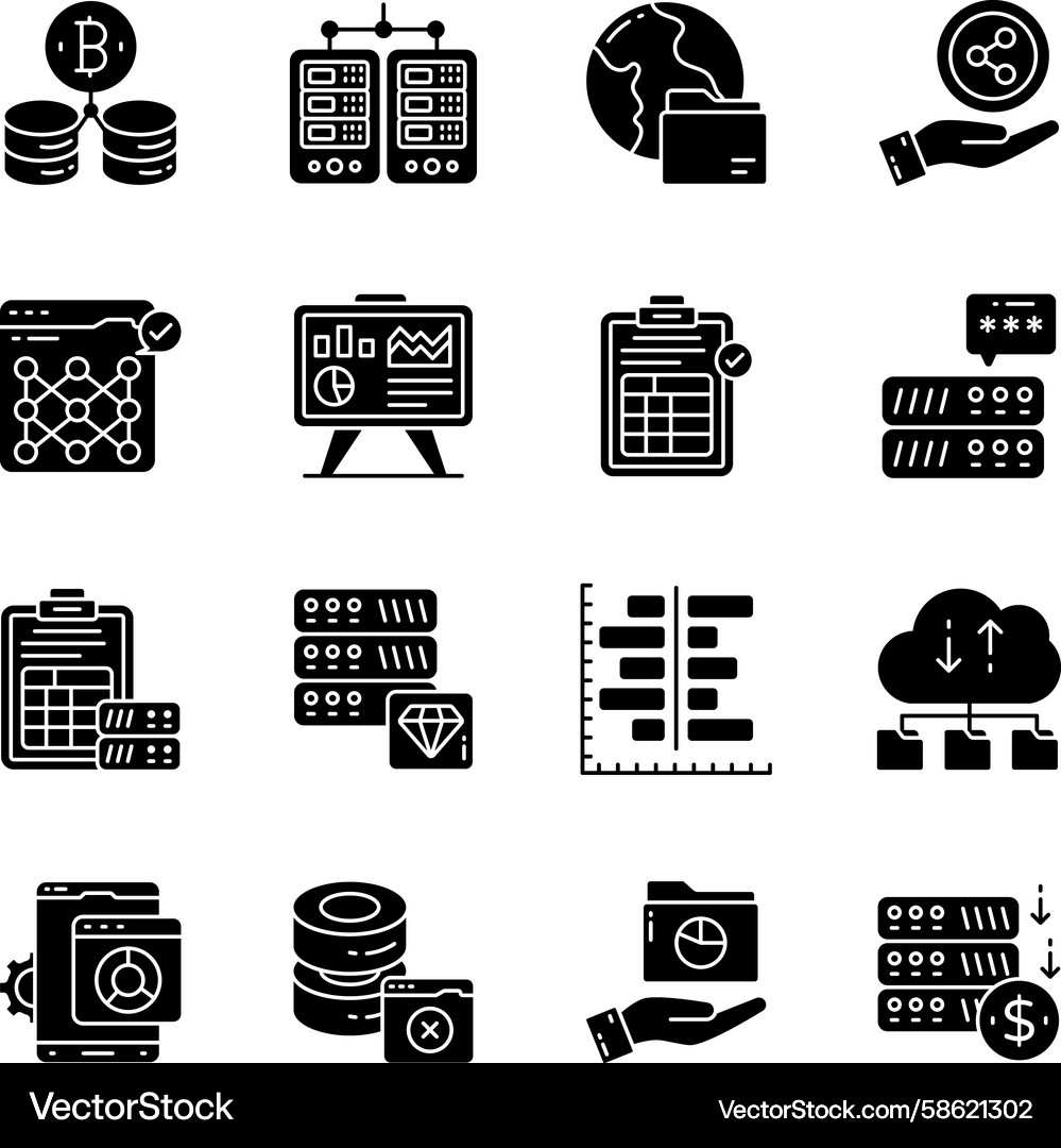 Set of data and network solid icons Vector Image