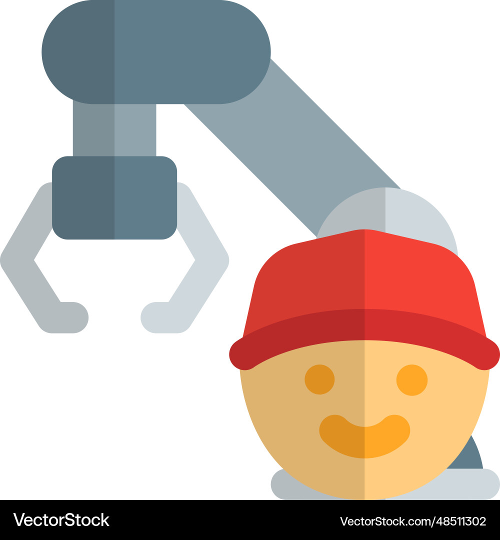 Worker operating robotic arm in factory Vector Image