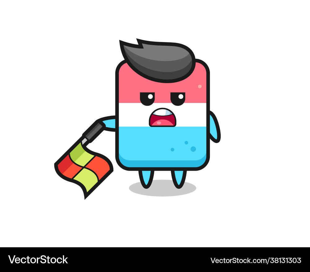 Eraser character as line judge hold flag down Eraser character as line judge hold flag down vector image