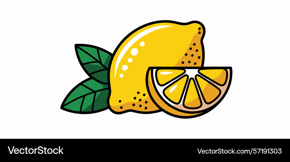 Fresh lemon with slice and leaves Vector Image
