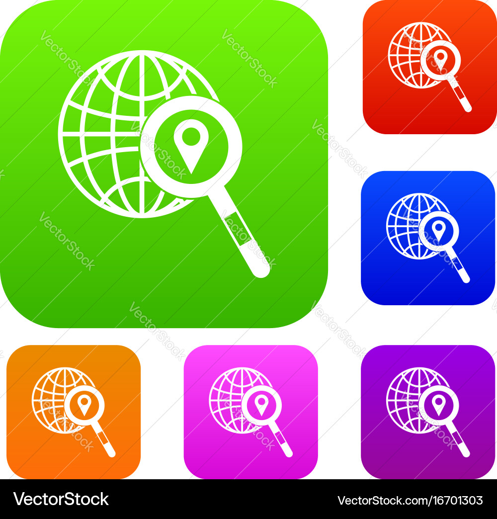 Globe map pointer and magnifying glass Vector Image