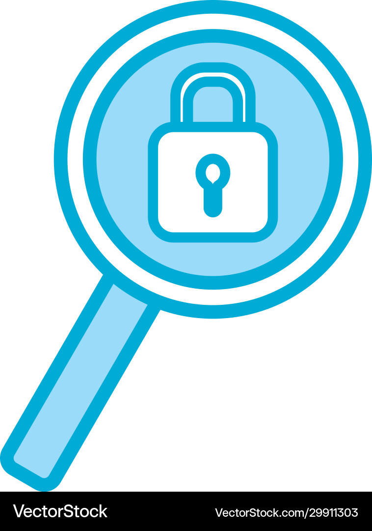 Isolated padlock inside lupe line and fill style vector image