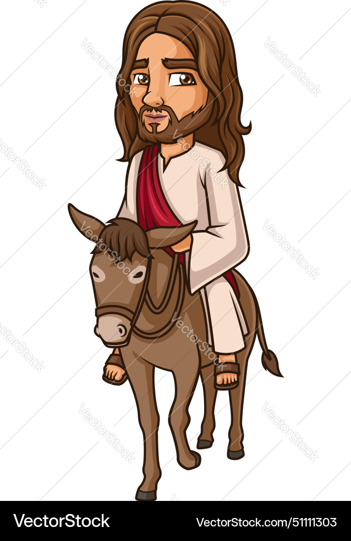 Jesus on a Donkey - Cartoon Clip Art Royalty Free Vector