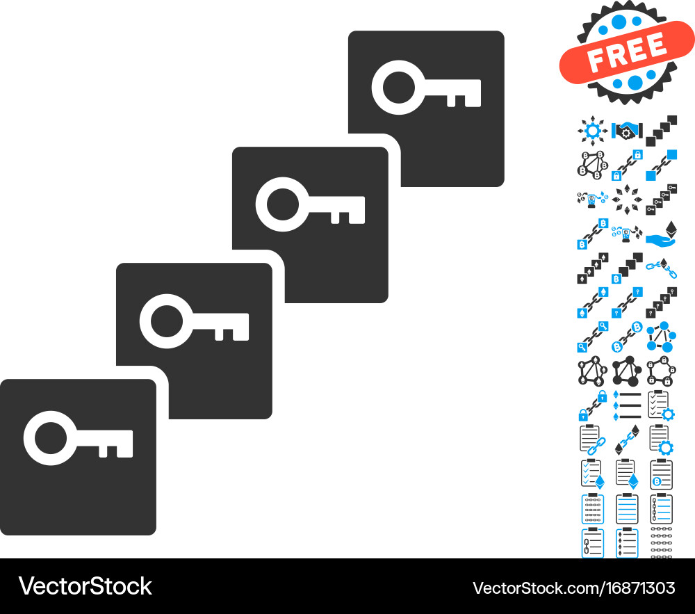 Key blockchain icon with bonus symbols vector image