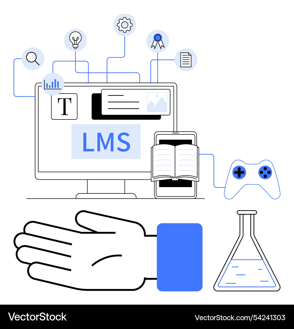 Learning management system with hands-on Learning management system with hands-on vector image