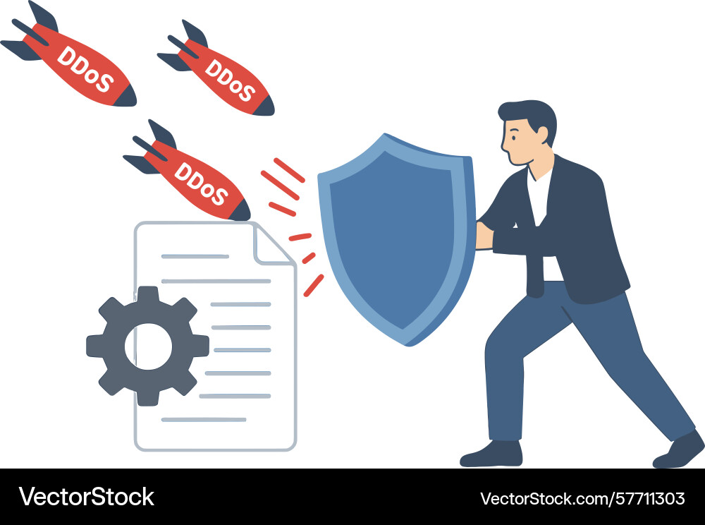 Man defending against ddos attack with shield Man defending against ddos attack with shield vector image