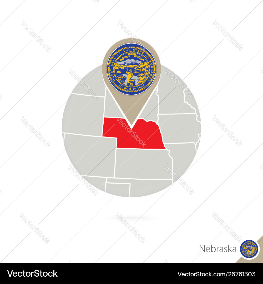 Nebraska us state map and flag in circle Vector Image