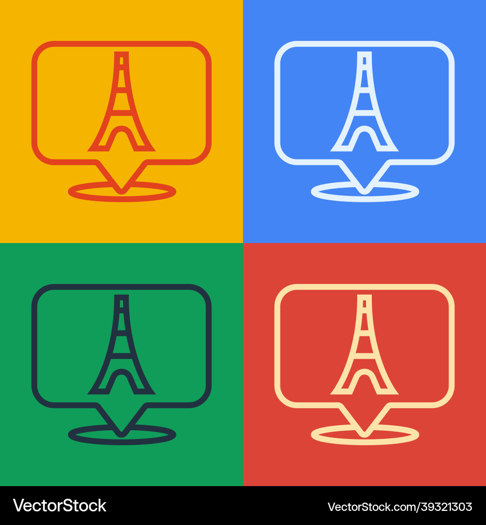 Pop art line eiffel tower icon isolated on color Pop art line eiffel tower icon isolated on color Vector Image