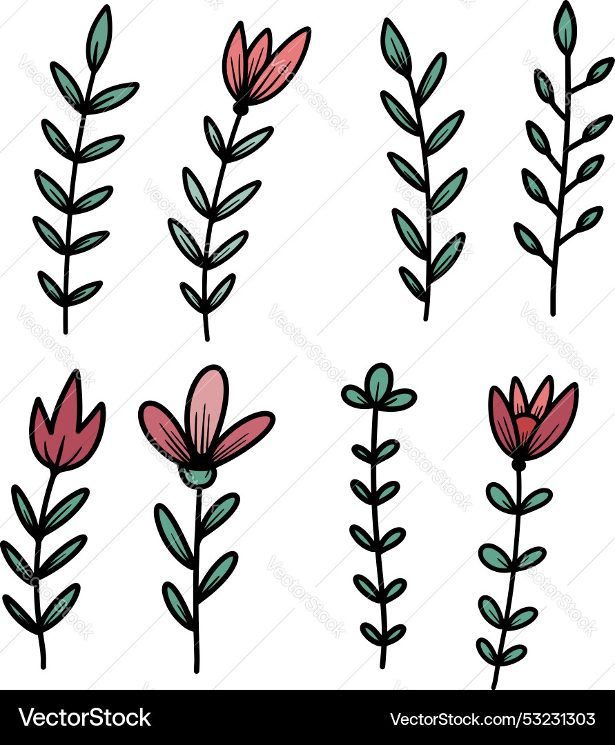 Set aus handgezogenen floralen Zweigen Designelement Set aus handgezogenen floralen Zweigen Designelement vektorbild