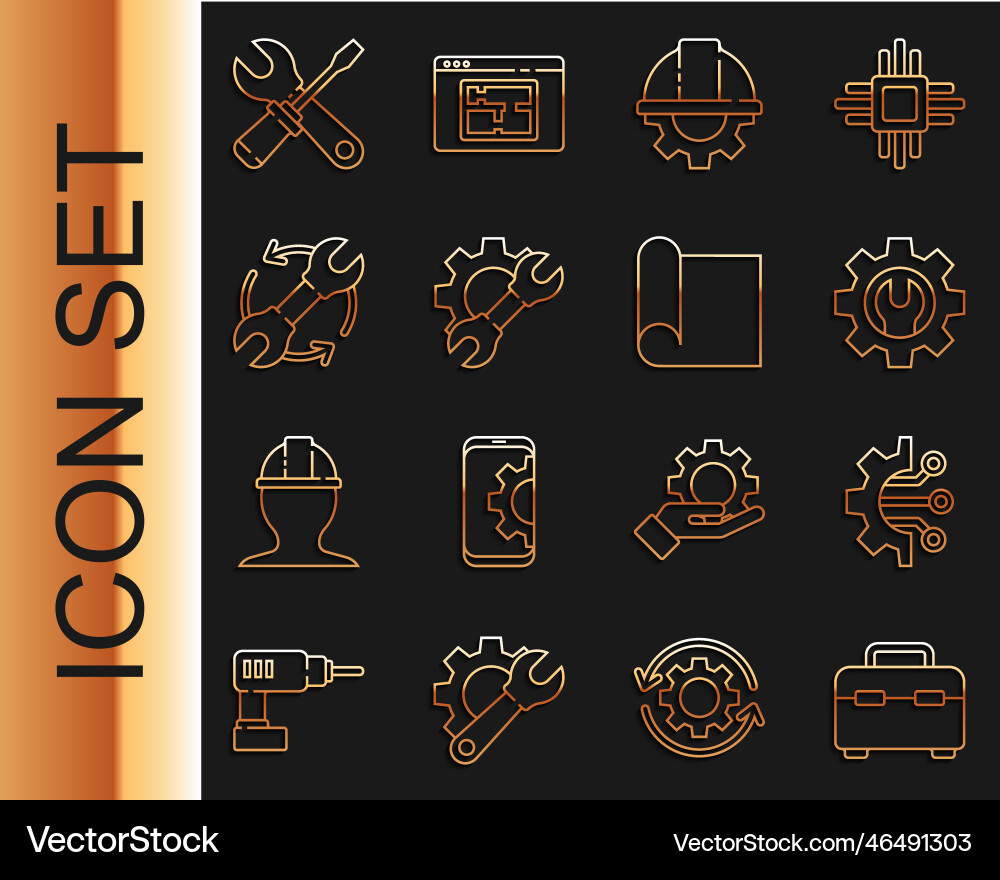 Set line toolbox algorithm wrench spanner Set line toolbox algorithm wrench spanner vector image
