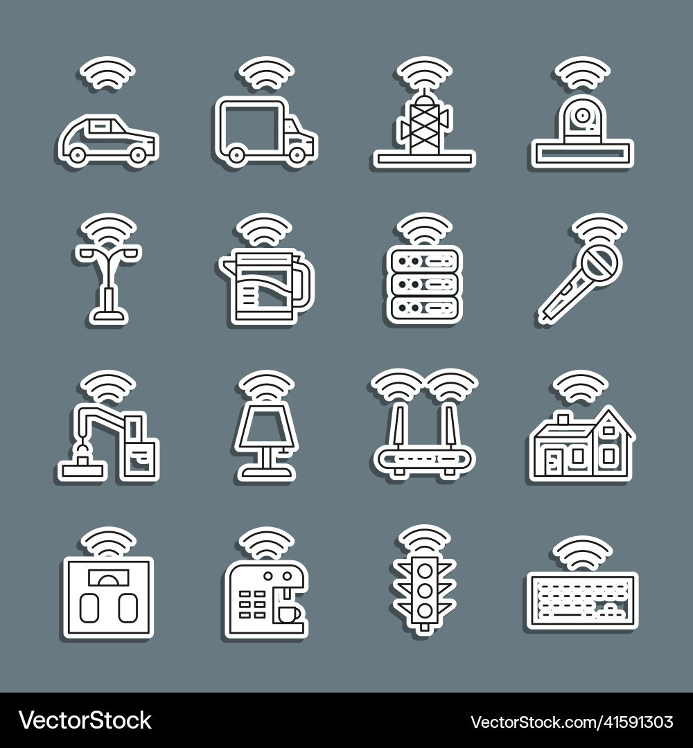 Set line wireless keyboard smart home Set line wireless keyboard smart home vector image