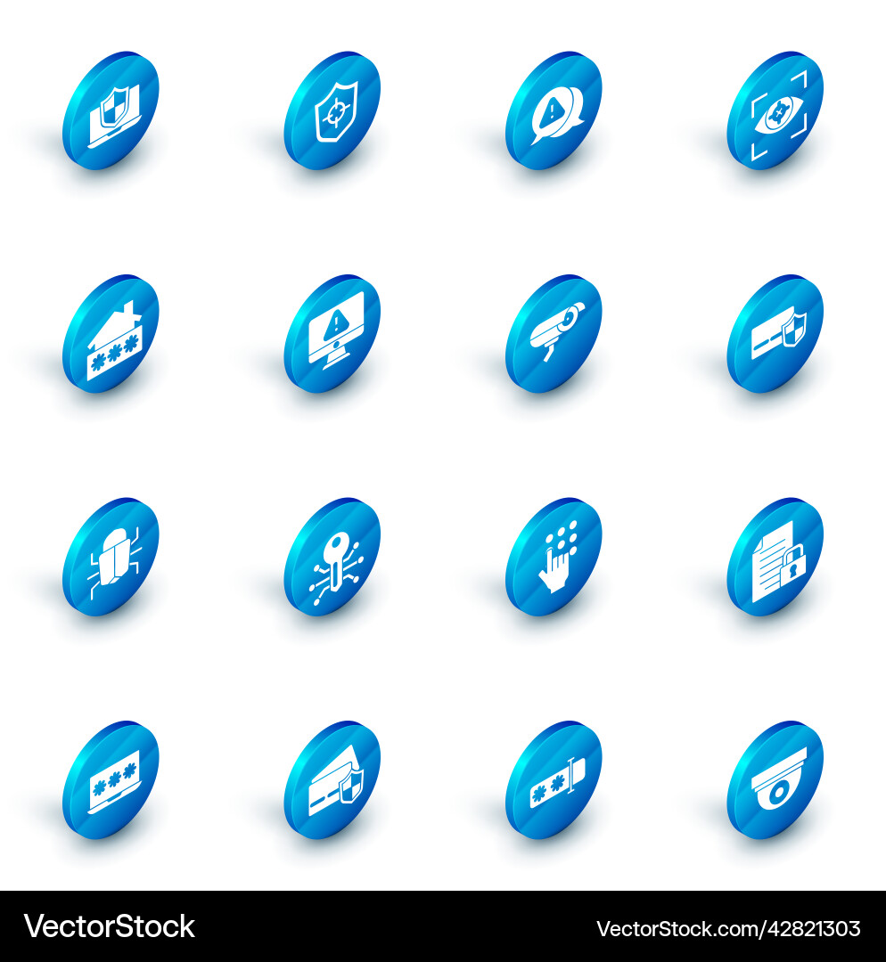 Set shield exclamation mark in triangle eye scan vector image