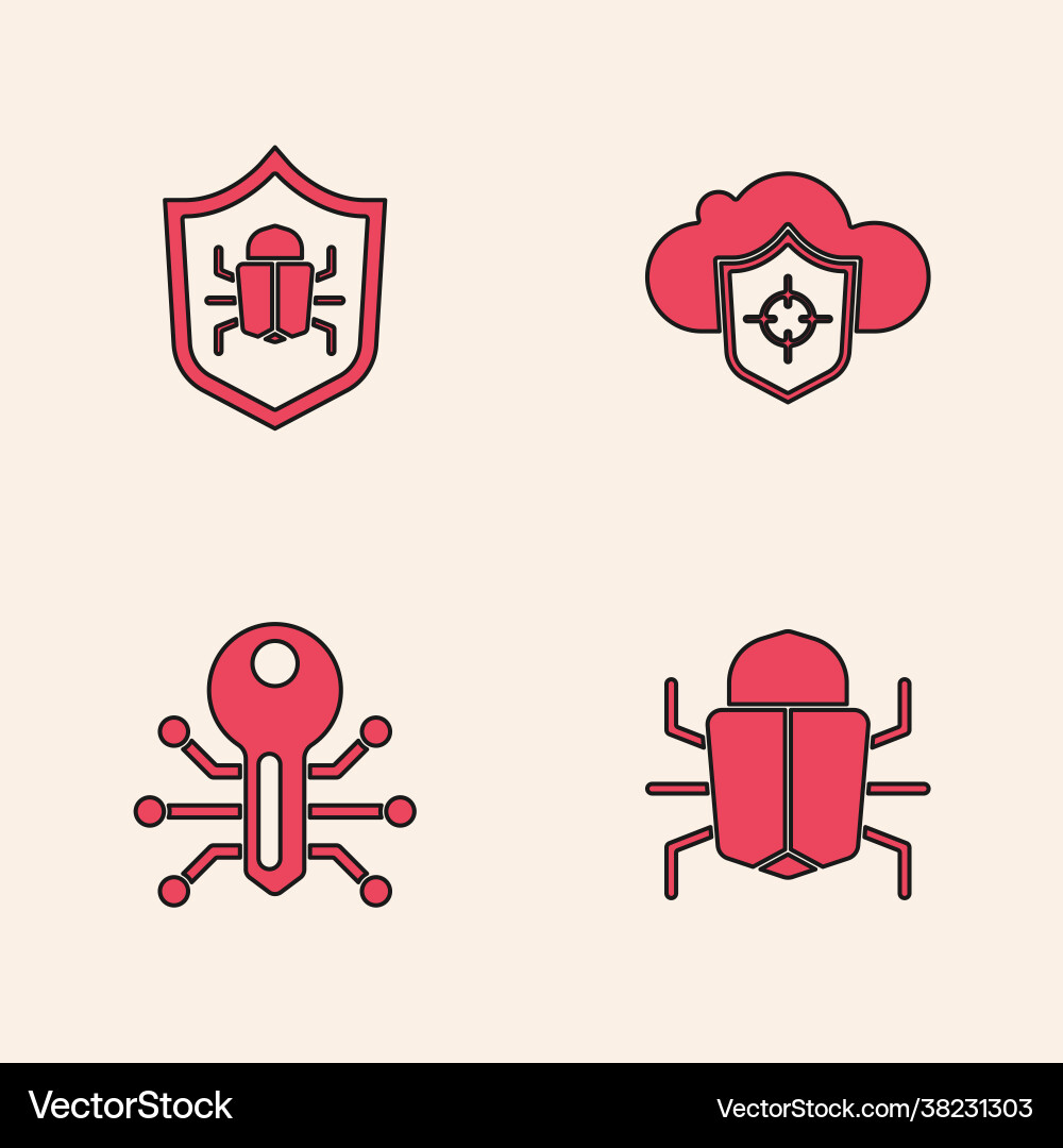 Set system bug cloud and shield smart key Set system bug cloud and shield smart key vector image