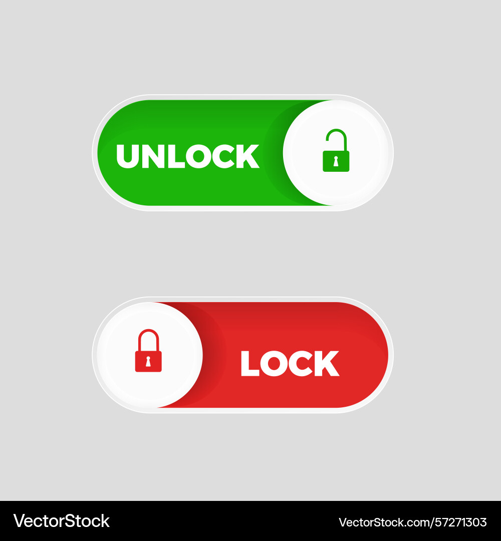 Toggle switch buttons for lock and unlock vector image