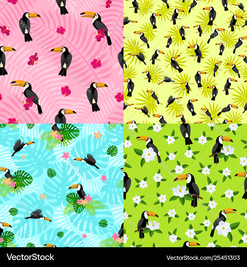 Toucan pattern set flat style Toucan pattern set flat style vector image