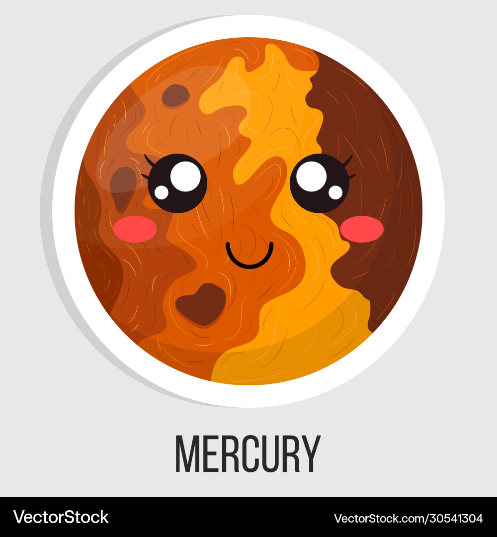 Cartoon cute mercury planet isolated on white Vector Image