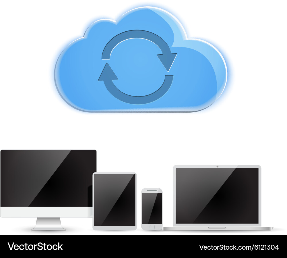 Cloud computing network connected all devices vector image
