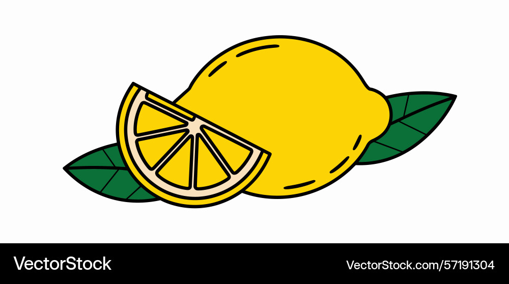 Fresh lemon with slice and leaves Vector Image