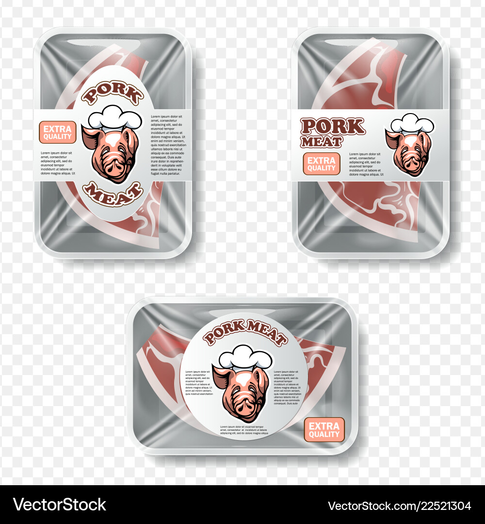 Meat packing with label and pattern Meat packing with label and pattern Vector Image