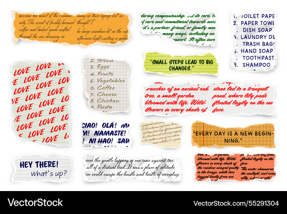 Ripped paper strips with handwritten text Vector Image