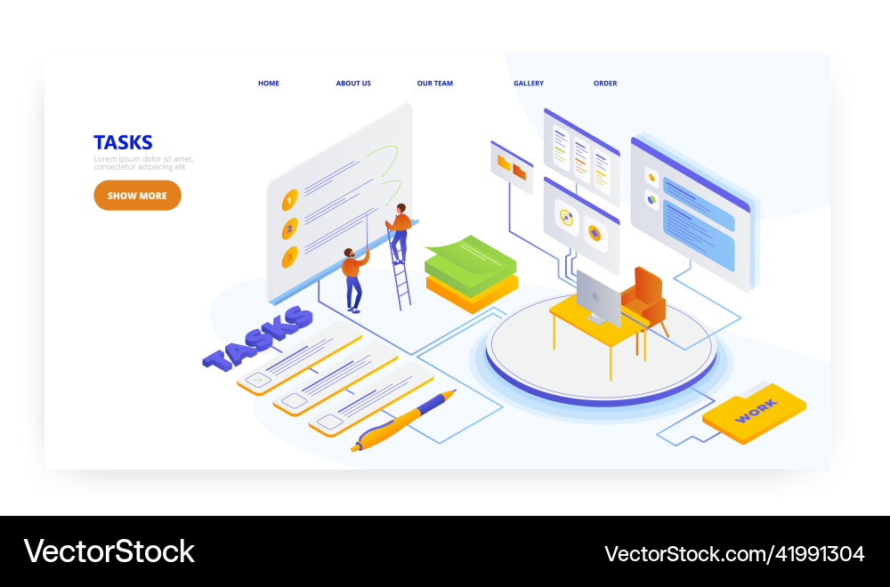 Tasks landing page design website banner vector image