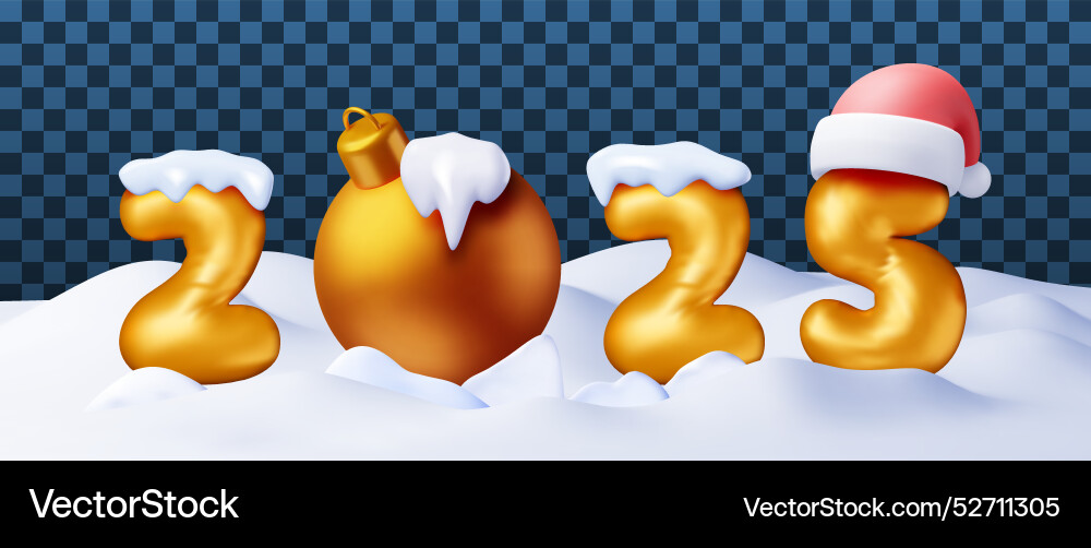 3d gold balloon 2025 new year symbol in snow 3d gold balloon 2025 new year symbol in snow vector image