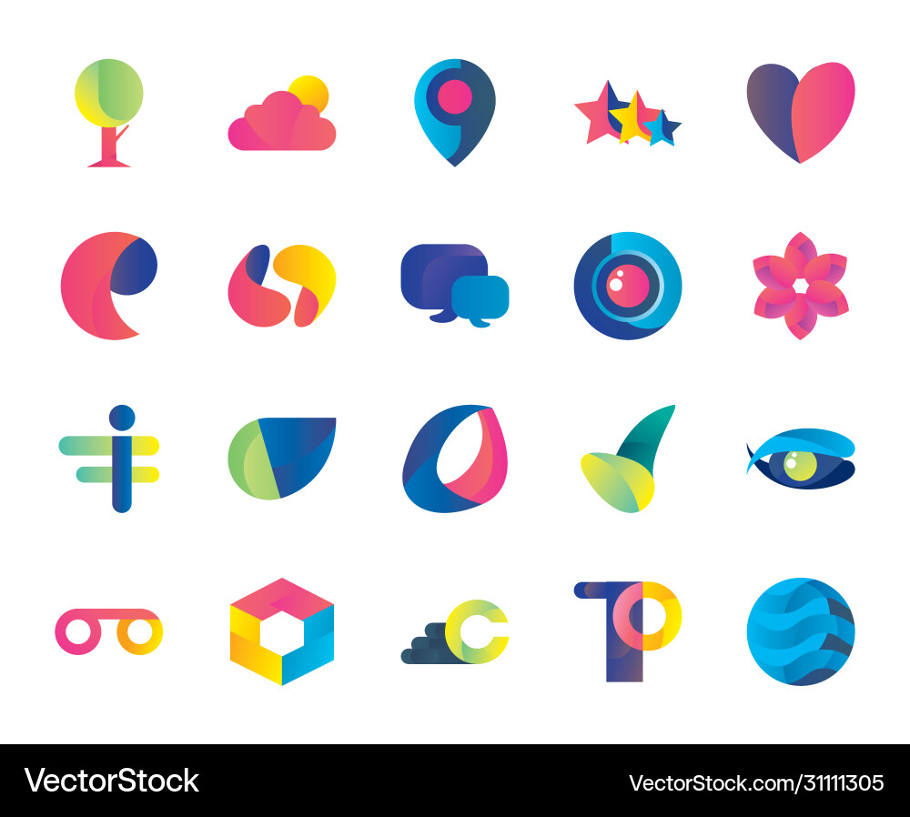 Abstract shapes gradient style icon set Abstract shapes gradient style icon set vector image