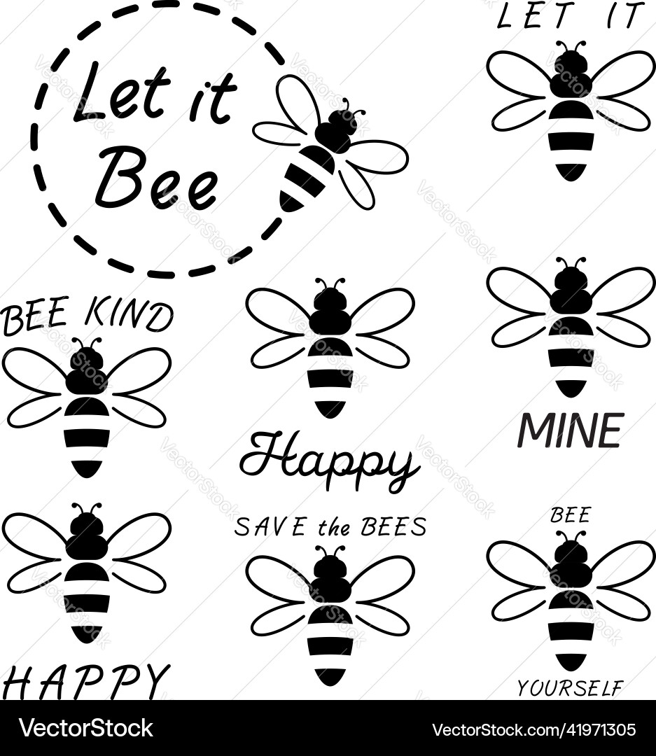 Bee Icon Set with Text vector image