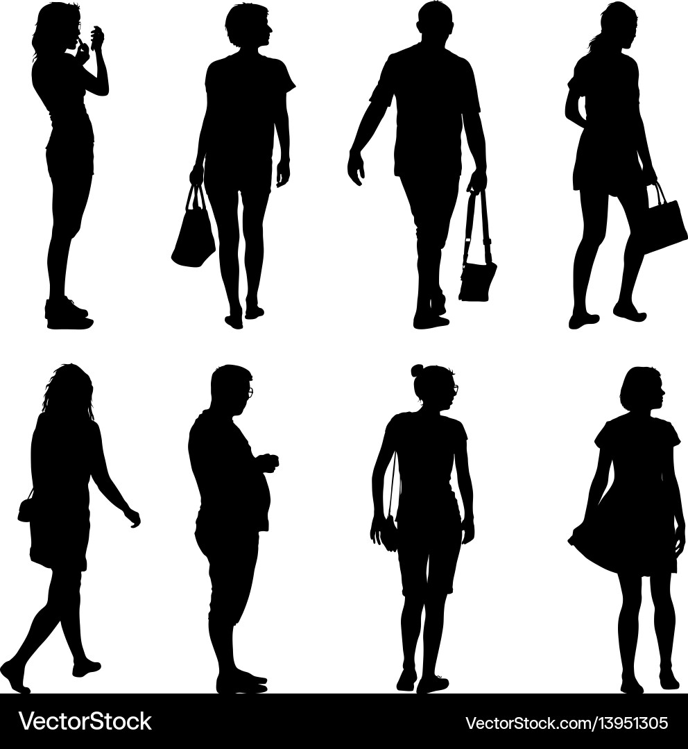 Black silhouette group of people standing Black silhouette group of people standing vector image