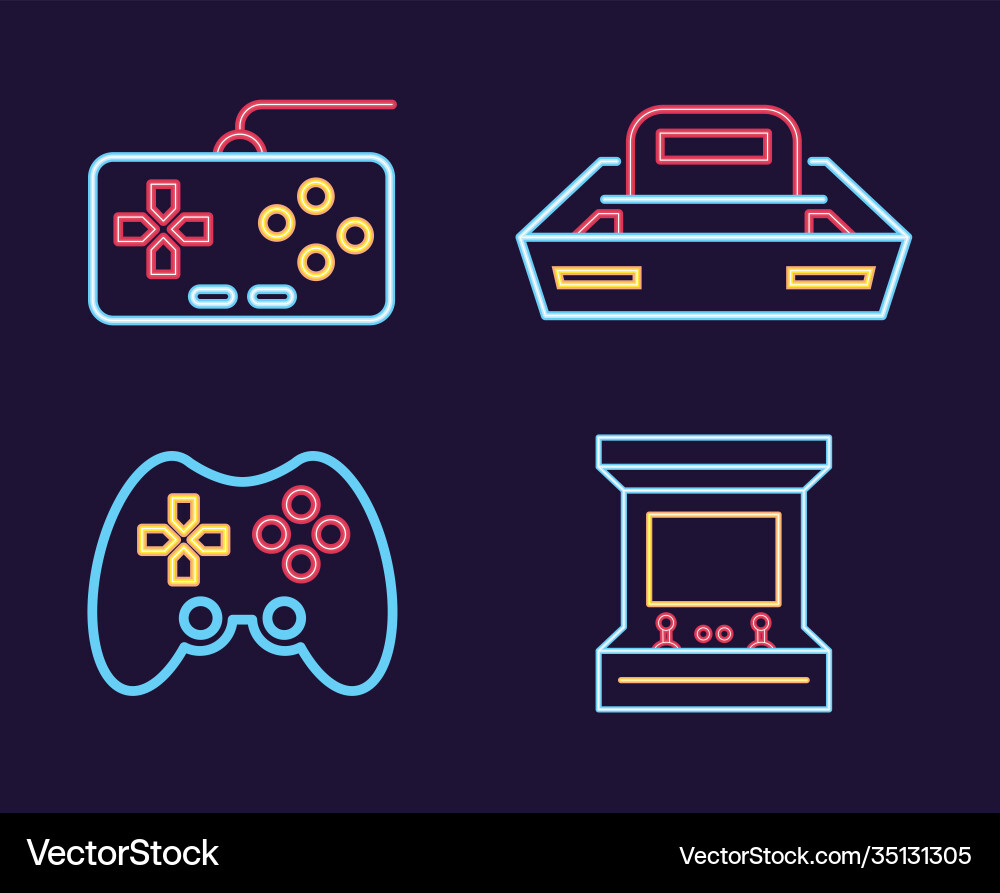 Bundle four video game consoles and controls Bundle four video game consoles and controls vector image