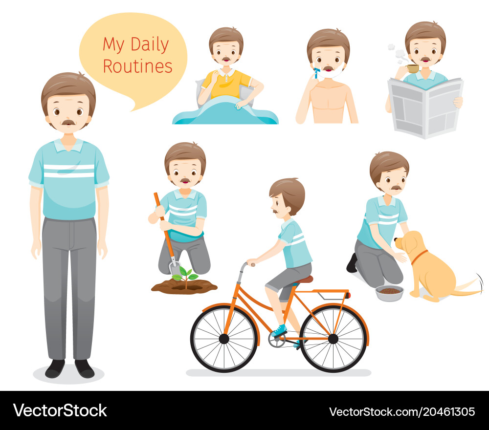 Daily routines of old man vector image